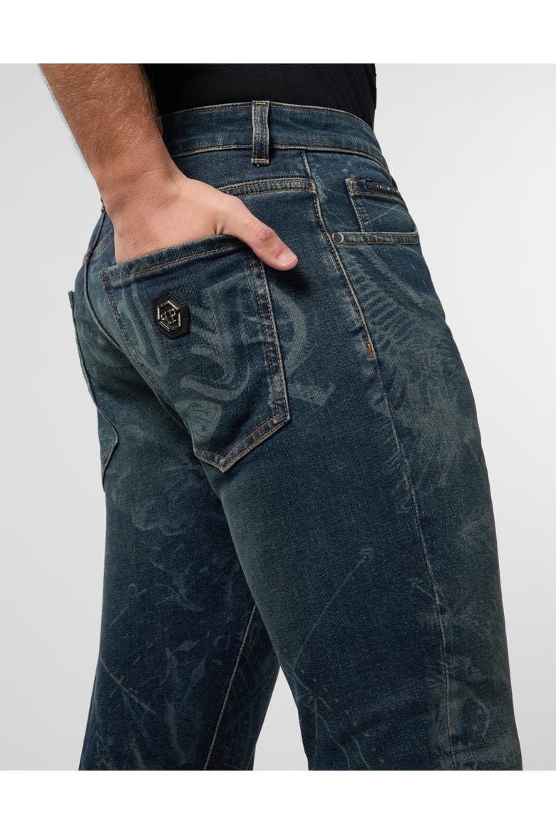 Printed Super Straight Cut Jeans Tattoo Men, Alternate, color, texasblue