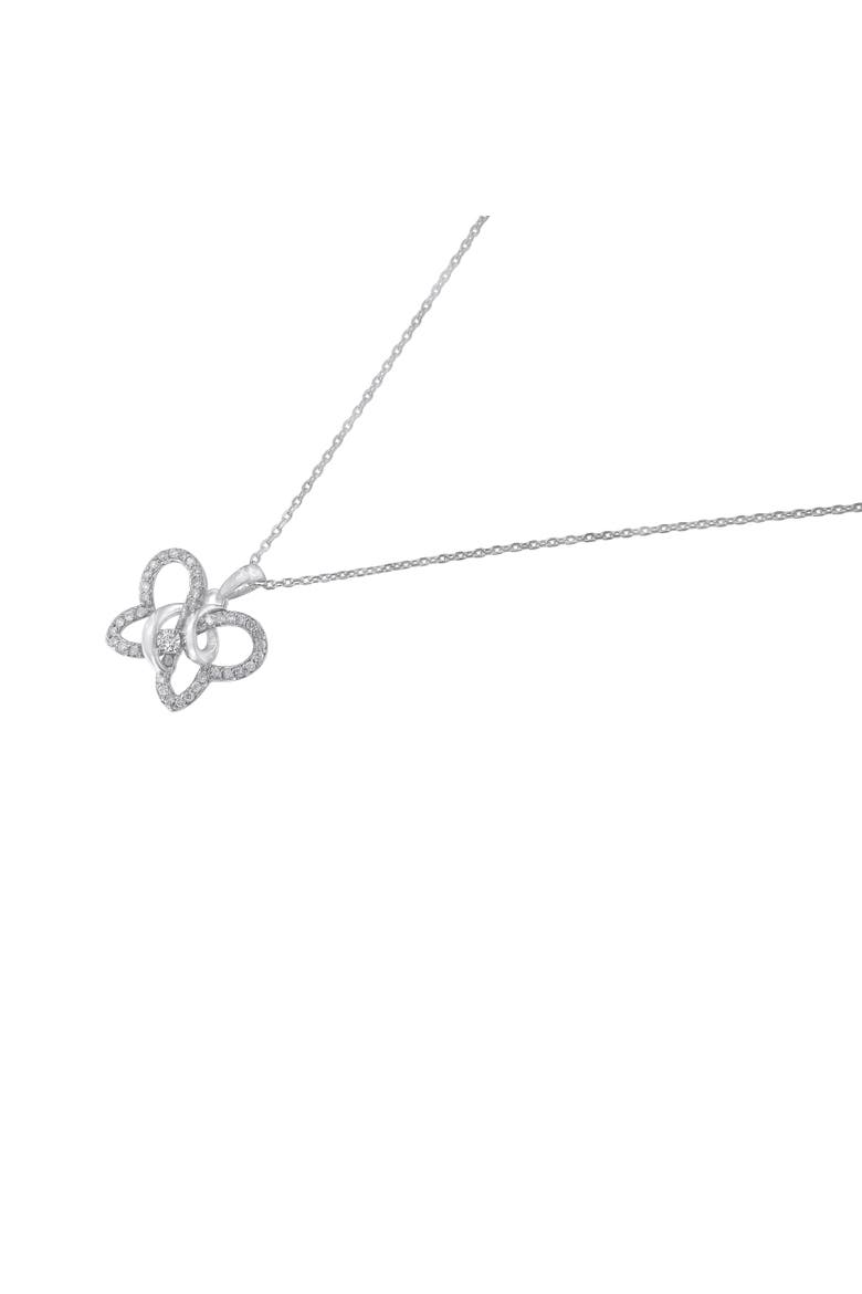 Silver 1/4 cttw Prong-Set Diamond Butterfly 18" Pendant Necklace, Alternate, color, White