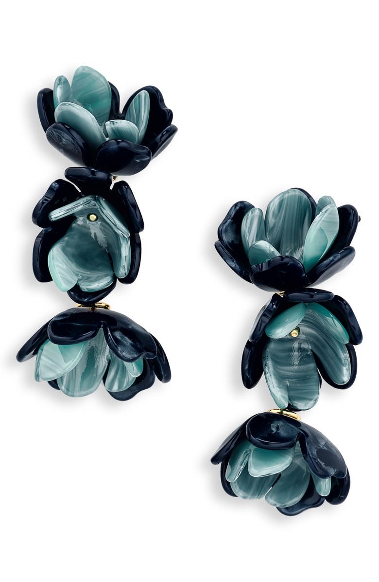 Lele Sadoughi Mini Rose Triple Drop Clip-On Earrings, Main, color, Azure