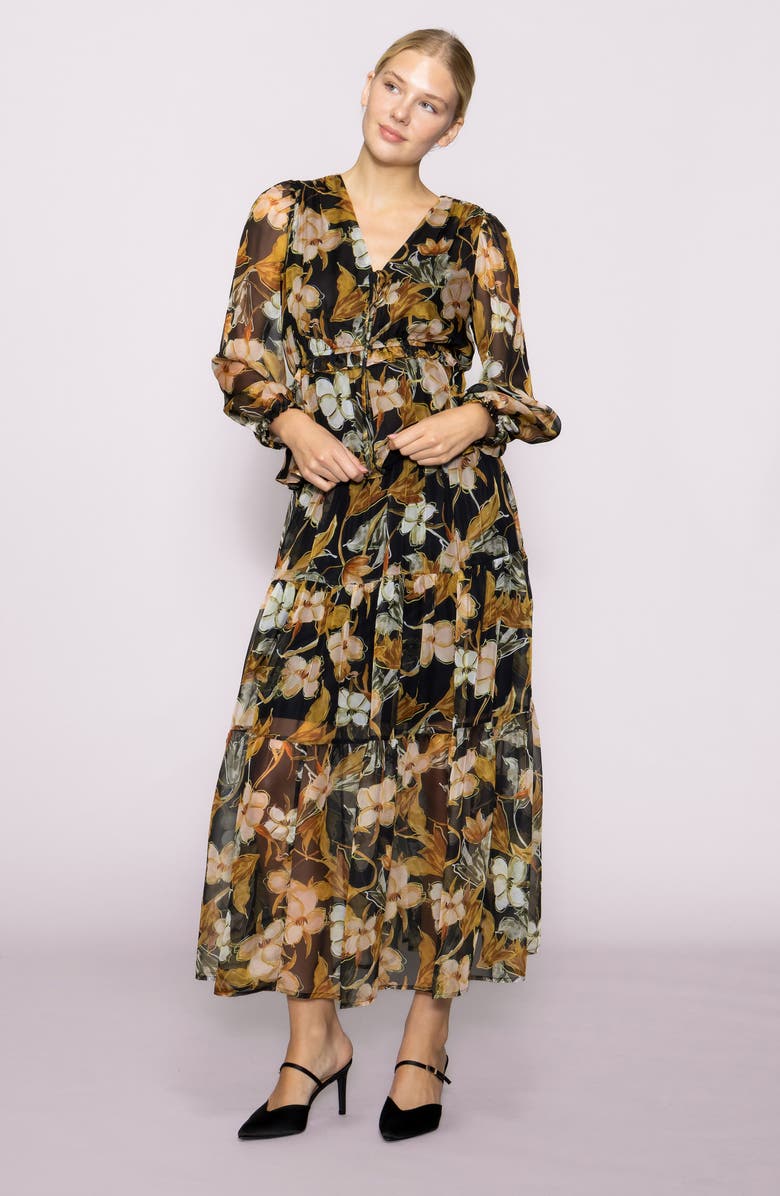 MELLODAY Chiffon Peplum Top, Alternate, color, Black Multi