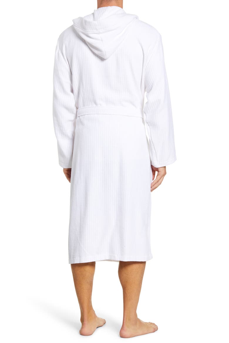 Basket Weave Hooded Cotton Terry Robe, Alternate, color, WHITE