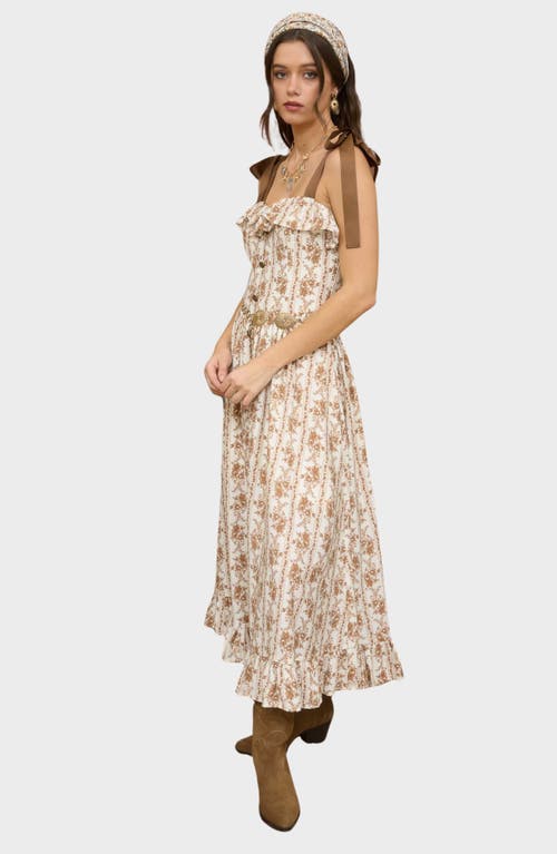 Blu Pepper Tie Strap Ruffle Midi Dress In Multi