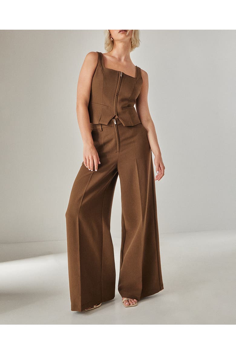 Zip Front Sleeveless Tailored Top, Alternate, color, Chocolate