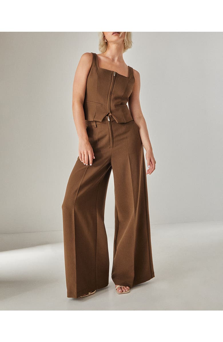 NASTY GAL Zip Front Sleeveless Tailored Top, Alternate, color, Chocolate