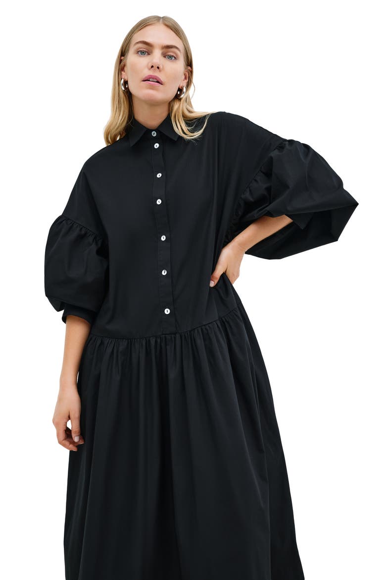 Ada Cotton Poplin Midi Shirtdress, Alternate, color, BLACK