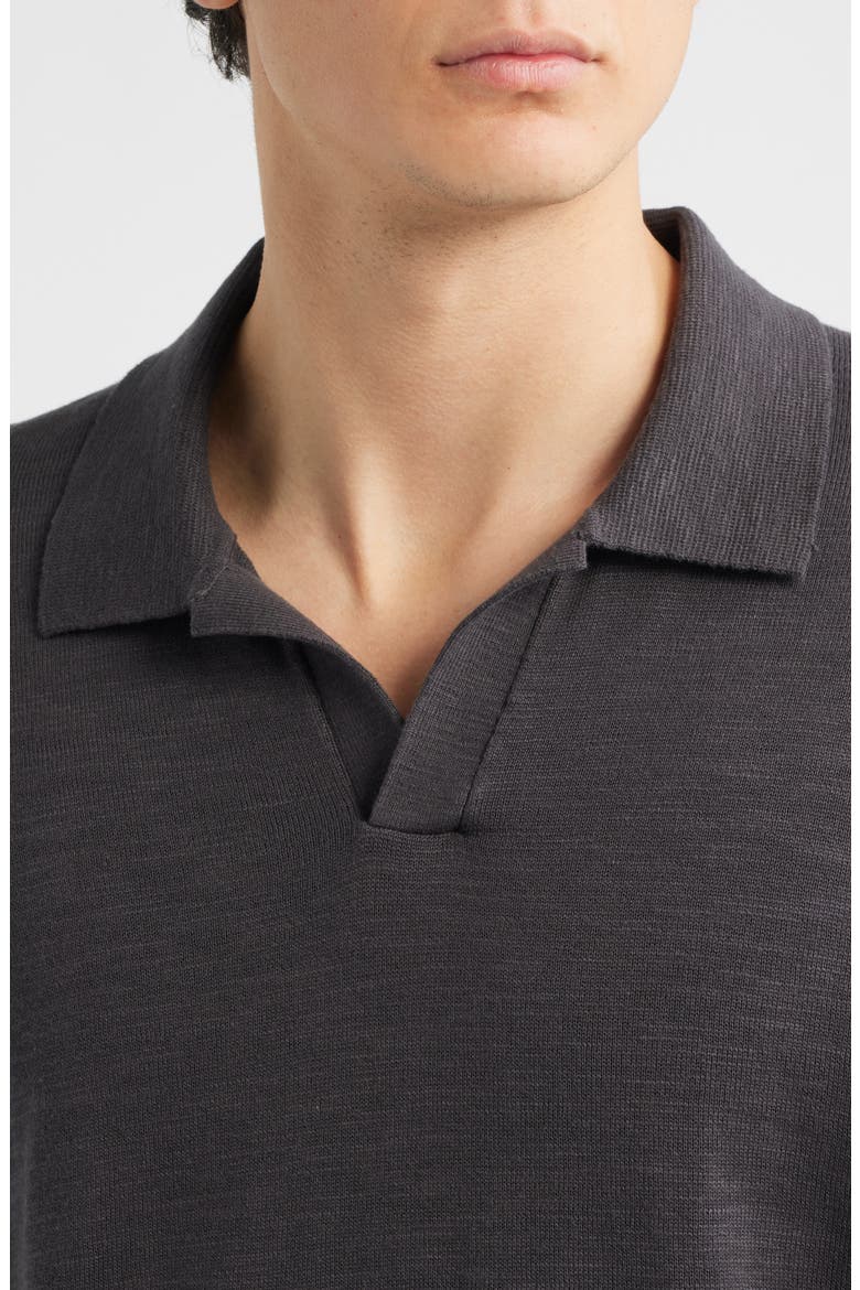 Johnny-Collar Cotton Slub Sweater Polo, Alternate, color, COAL