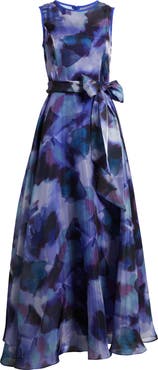 Eliza J Abstract Print Sleeveless A-Line Gown