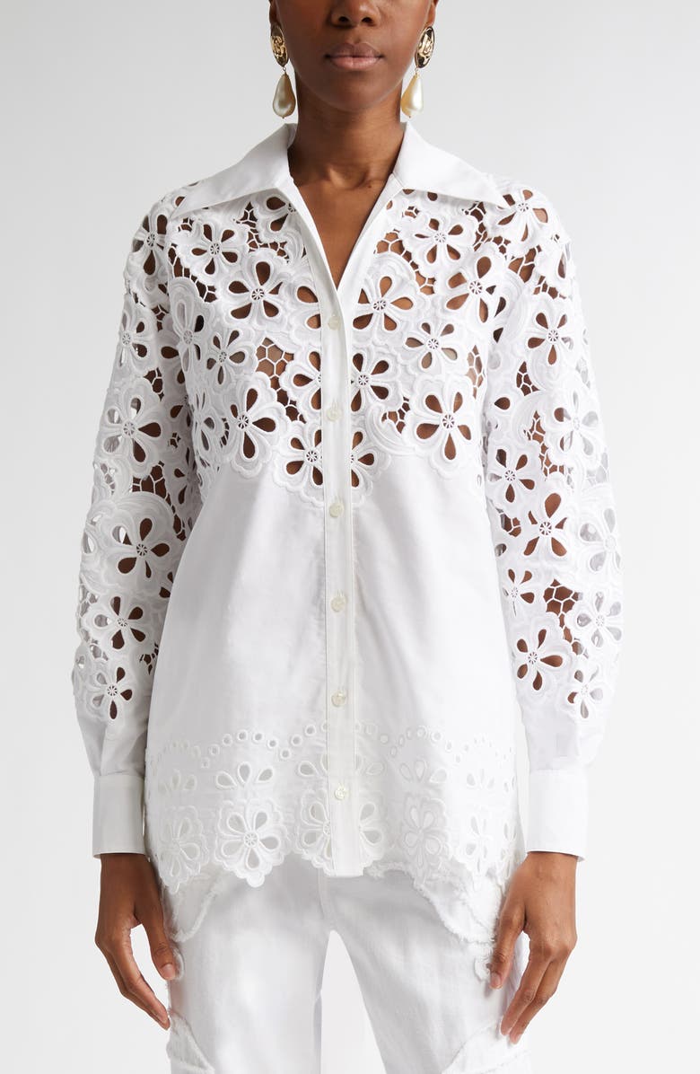 Dolce&Gabbana Oversize Eyelet Button-Up Shirt, Main, color,