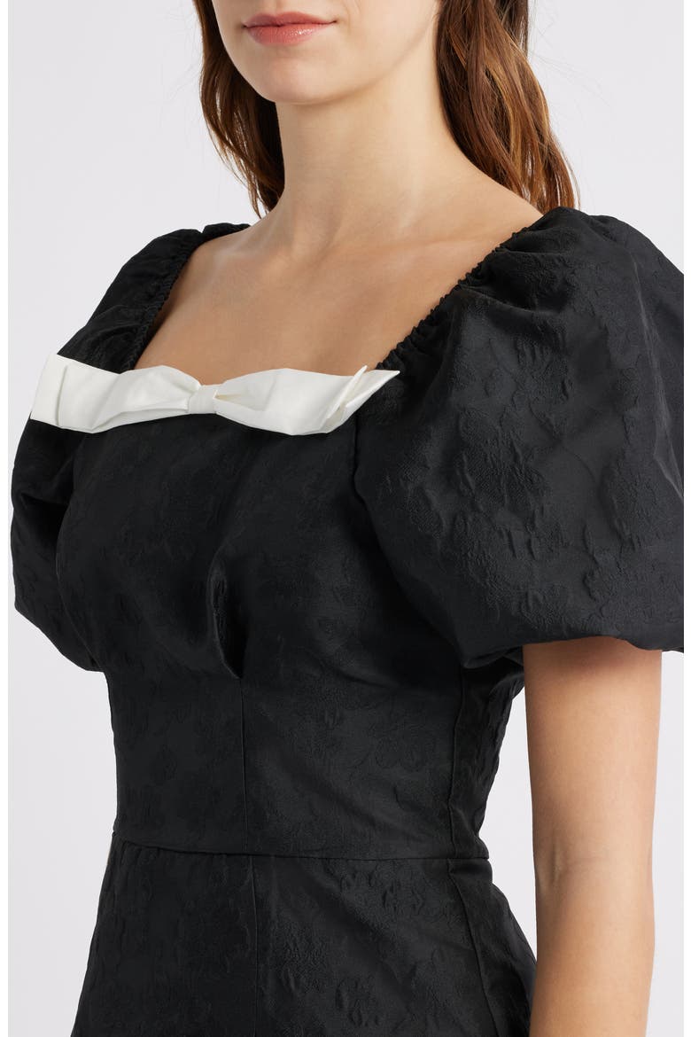 Puff Sleeve Jacquard Cocktail Minidress, Alternate, color, BLACK