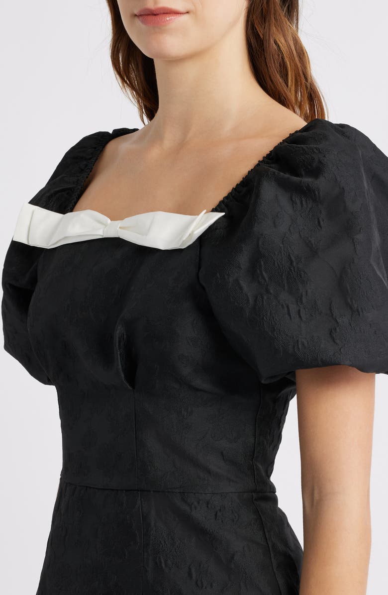 Sister Jane Puff Sleeve Jacquard Cocktail Minidress, Alternate, color, Black