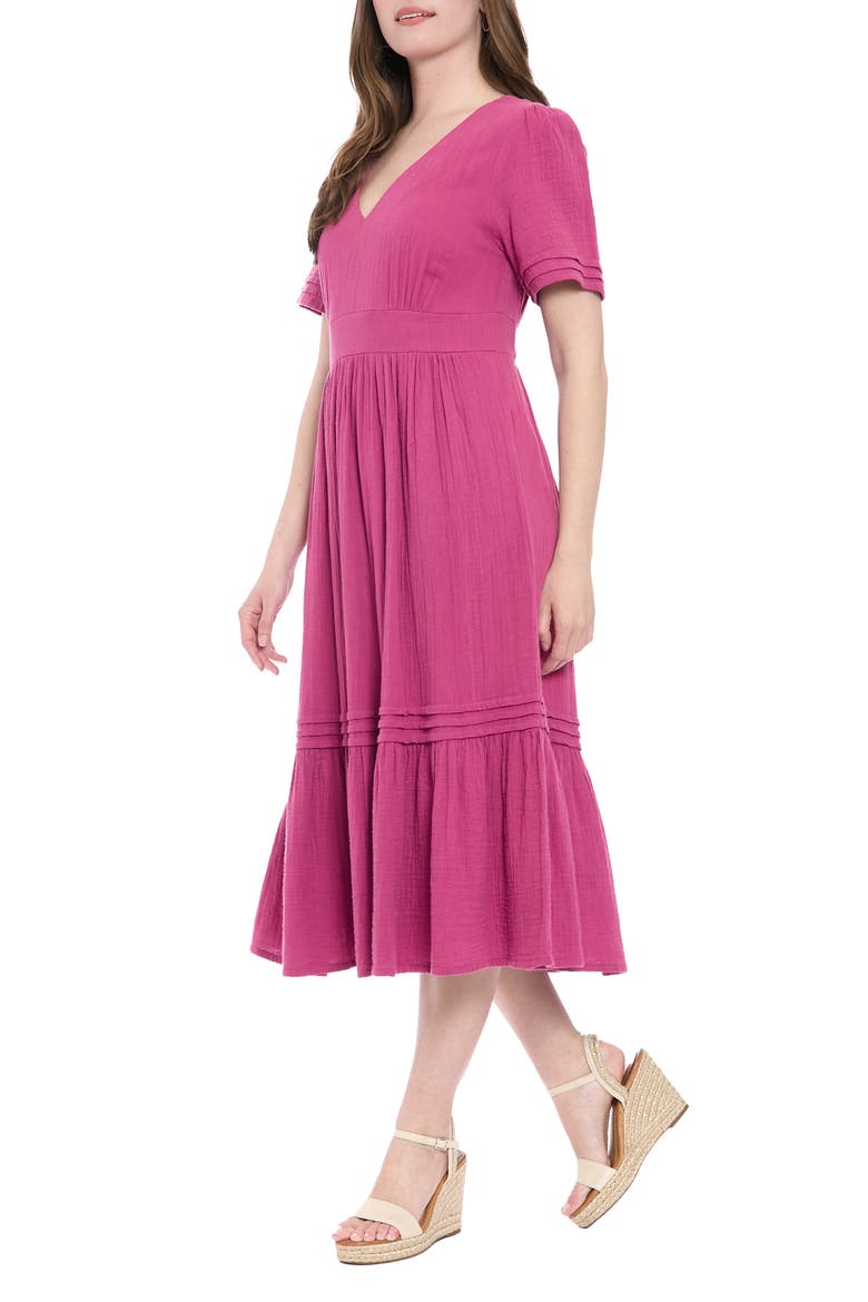 V-Neck Short Sleeve Midi Dress, Alternate, color, DEEP ORCHID