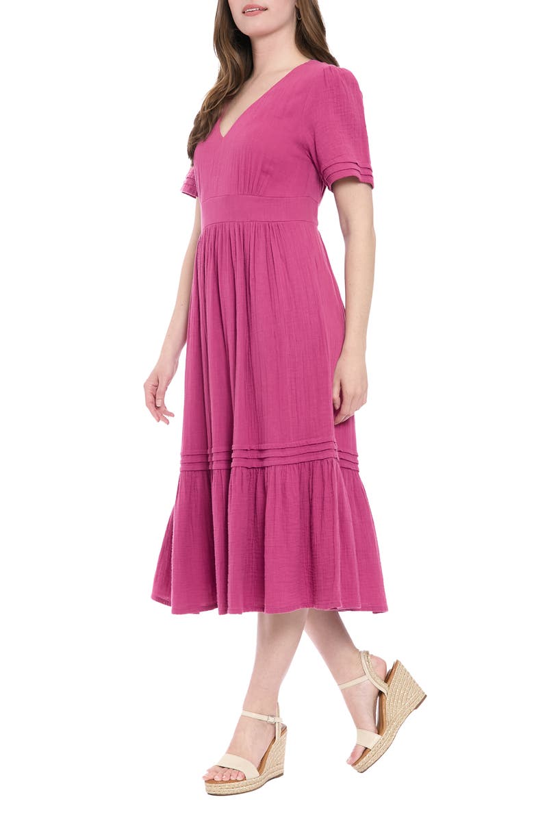 London Times V-Neck Short Sleeve Midi Dress, Alternate, color, Deep Orchid