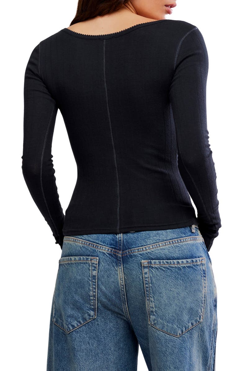 Free People End Game Pointelle Top, Alternate, color, Black