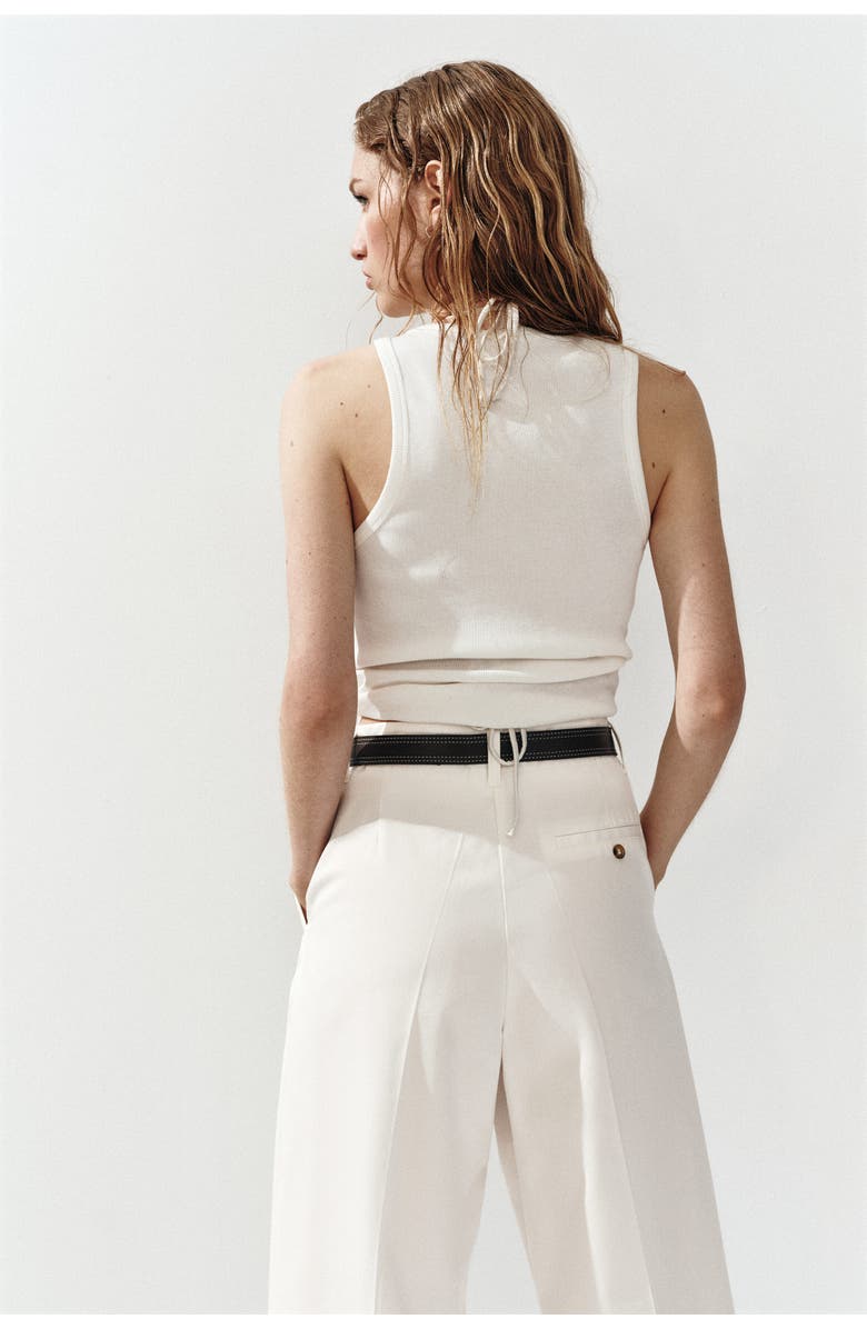 H&M Belted Cotton Chinos, Alternate, color, Cream
