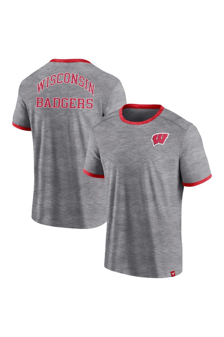 Men's Fanatics Branded Heather Gray Wisconsin Badgers Classic Stack Ringer T-Shirt, Main, color, Heather Gray