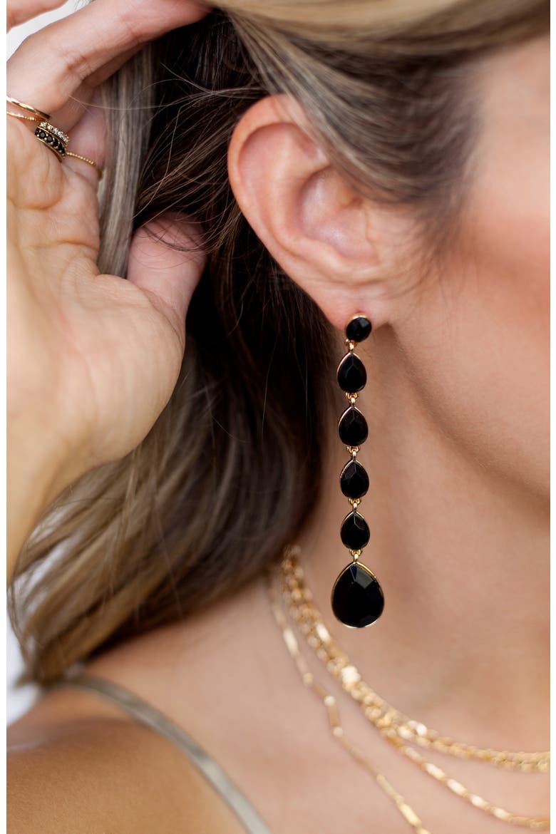 Teardrop Crystal Linear Earrings, Alternate, color, BLACK