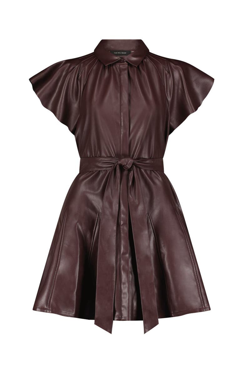 The Noli Shop Devin Leather Ruffle Dress, Alternate, color, Merlot