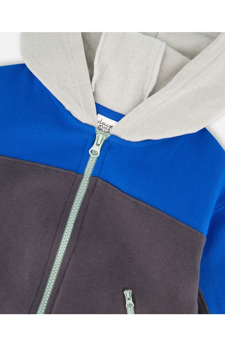 Deux par Deux Color Blocked Zip Front Fleece Hoodie, Alternate, color, Dark Gray