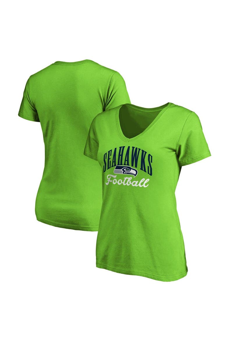 Women's Fanatics Branded Neon Green Seattle Seahawks Team Color Victory Script V-Neck T-Shirt, Alternate, color, Neon Green