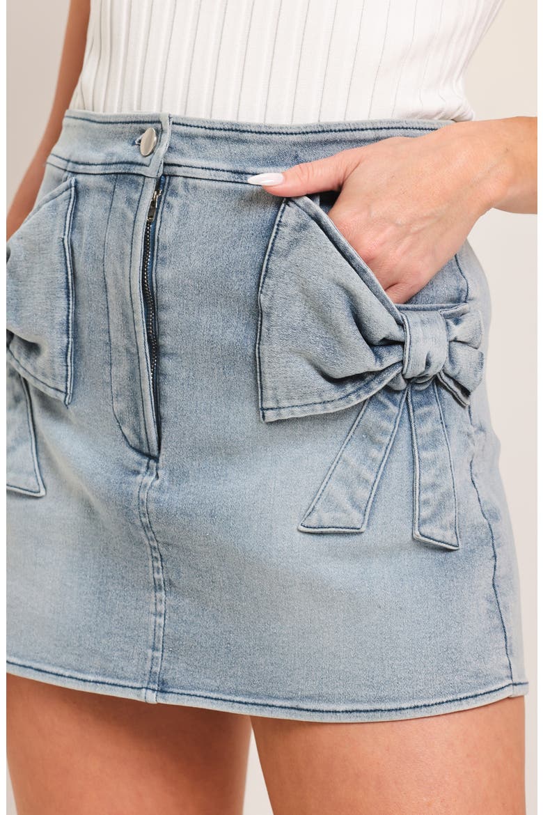 Bow Pocket Denim Skort, Alternate, color, LIGHT INDIGO