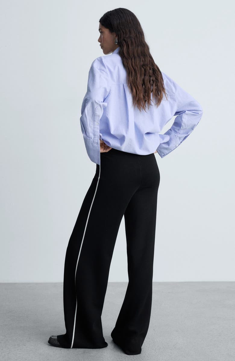 MANGO Contrast Stripe Straight Leg Pants, Alternate, color, Black