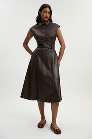 Karen Millen Faux Leather Belted Midi Dress