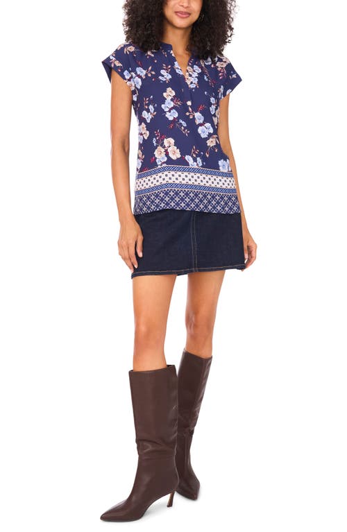 Vince Camuto Floral Print Top In Blue