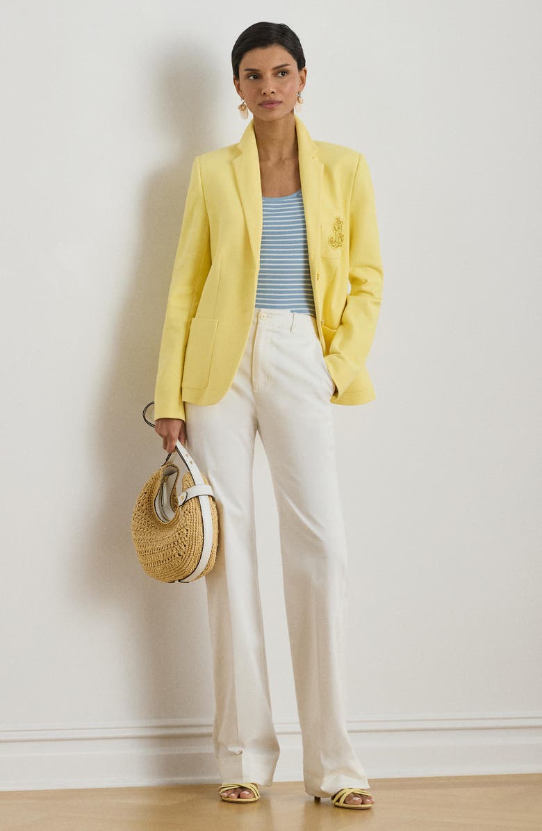 Lauren Ralph Lauren Logo Patch Slim Fit Stretch Cotton Blazer, Alternate, color, Lemon Sorbet Yellow