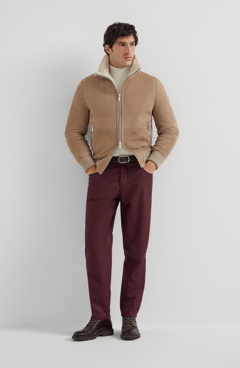 Brunello Cucinelli Curly shearling bomber jacket, Alternate, color, Hazelnut