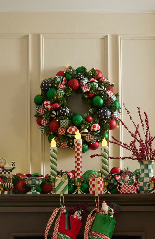 Mackenzie-childs Mackenzie Childs Check It Out Illuminated Holiday Wreath In Green