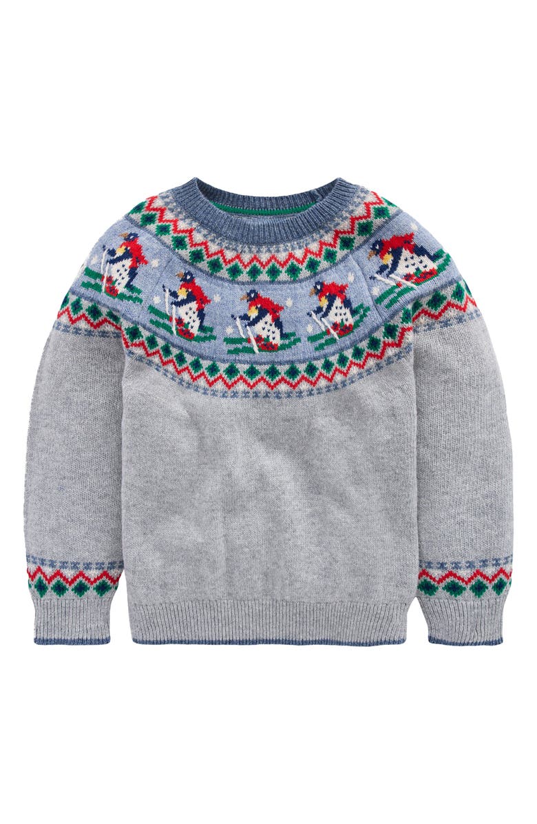 Boden Kids' Penguins Fair Isle Crewneck Sweater, Main, color, Ski Penguins