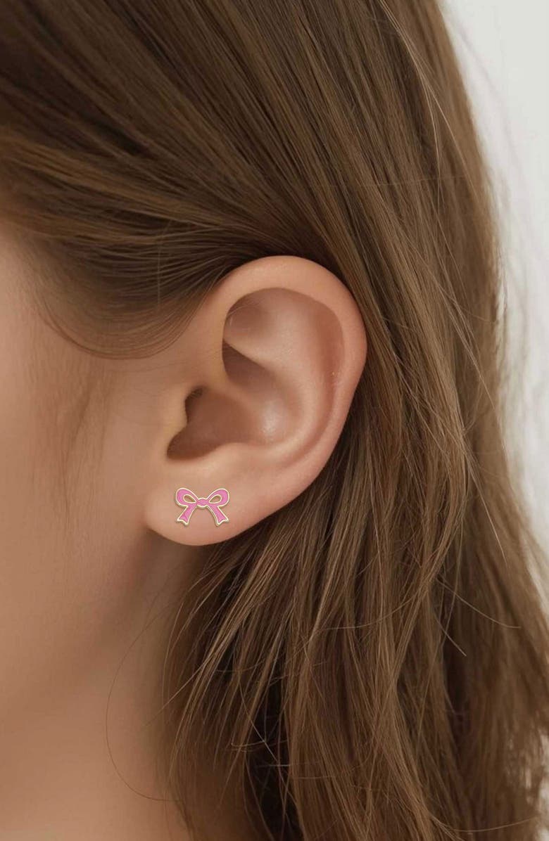 Lily Nily Flat Bow Stud Earrings, Alternate, color, Pink