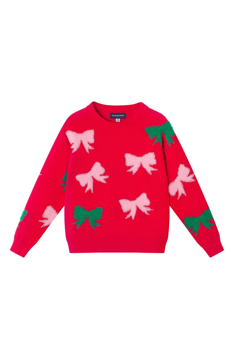 Andy & Evan Kids' Bow Icon Sweater & Leggings Set, Alternate, color, Red/ Green