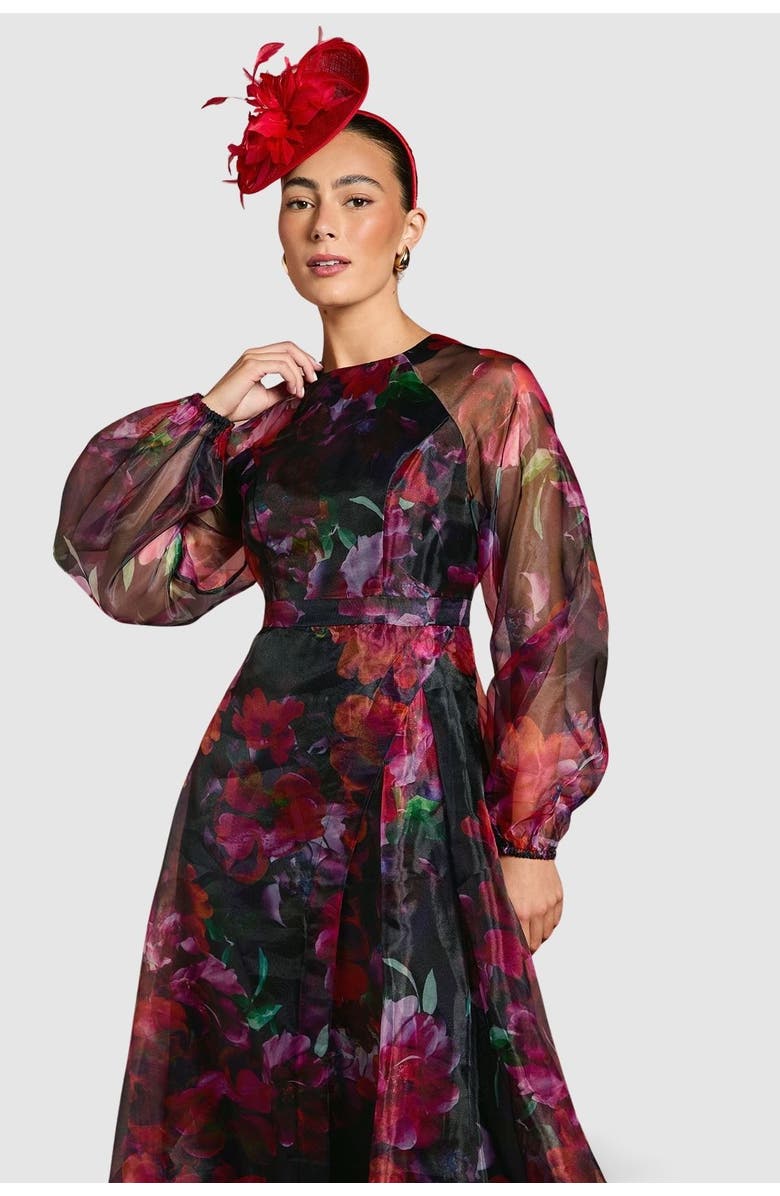 Coast Organza Puff Sleeve Midi Dress, Alternate, color, Pink