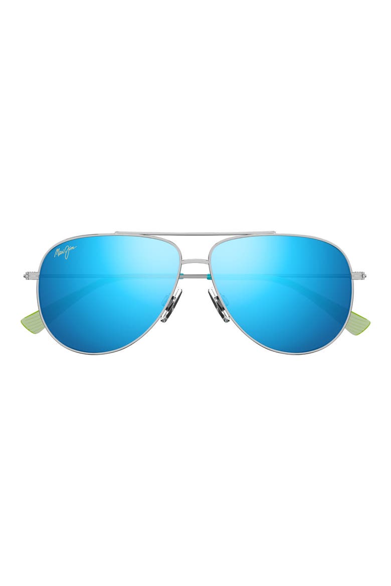 Hauoli XL 62mm Polarized Oversize Aviator Sunglasses, Main, color, SILVER/ BLUE HAWAII