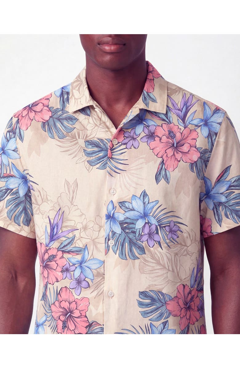 Lords of Harlech Exotic Floral Mens Linen Printed Shirt, Alternate, color, Exotic Floral Natural