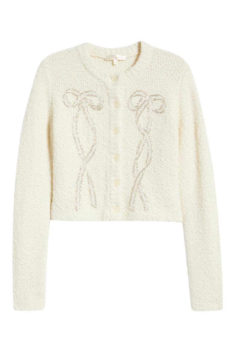Leocadia Embellished Bow Wool Blend Cardigan, Alternate, color, IVORY