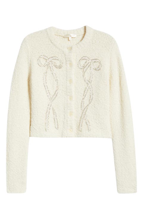 Leocadia Embellished Bow Wool Blend Cardigan