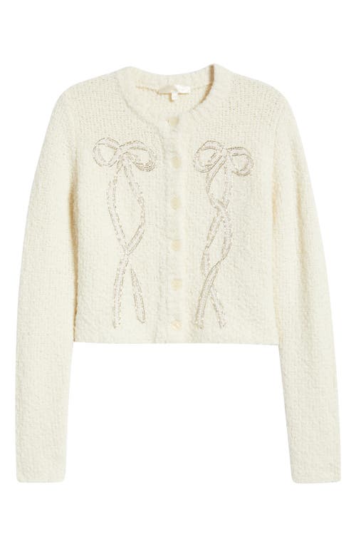Loveshackfancy Leocadia Embellished Bow Wool Blend Cardigan In White