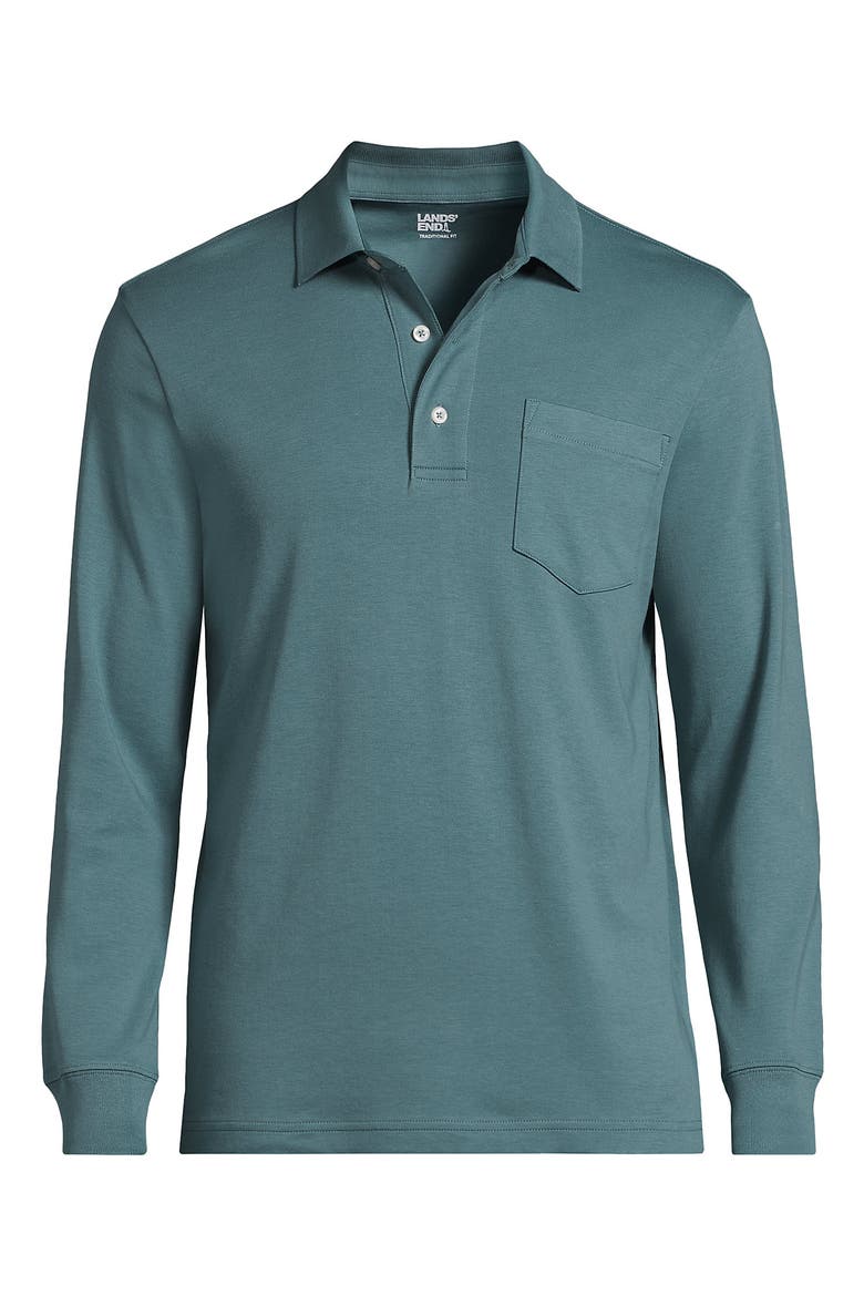 Long Sleeve Cotton Supima Polo Shirt With Pocket, Alternate, color, Tourmaline