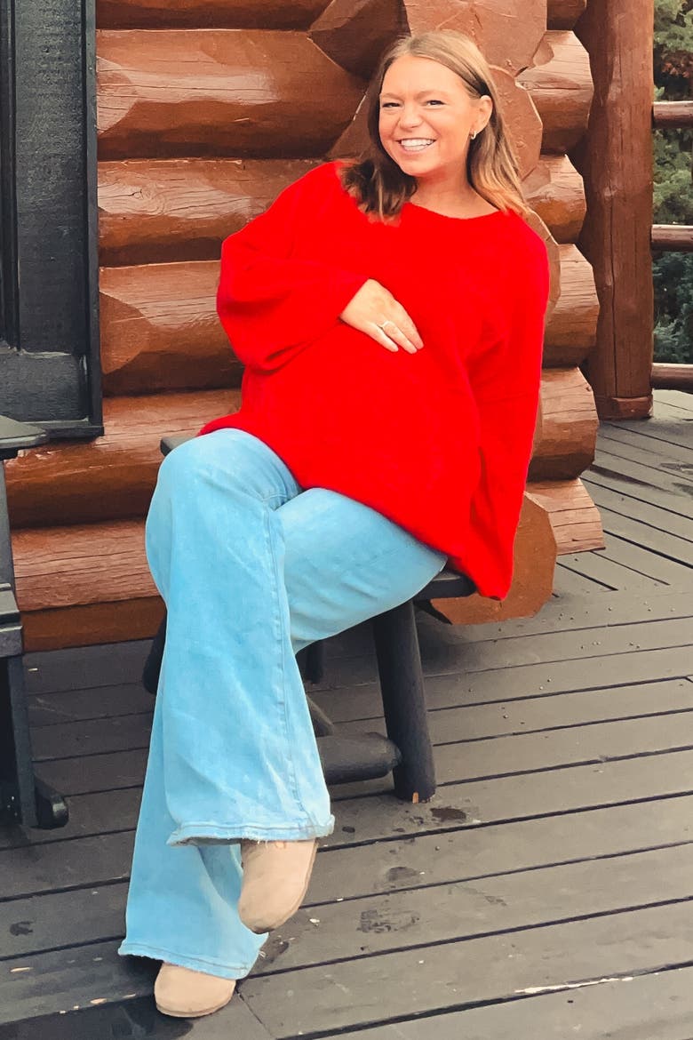 Basic Drop Shoulder Sweater, Alternate, color, Red