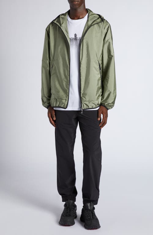 Moncler Hooded Nylon Jacket Side Pockets In Smokey Olive