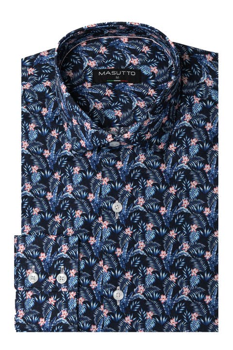 Sante Print Button-Up Long Sleeve Shirt