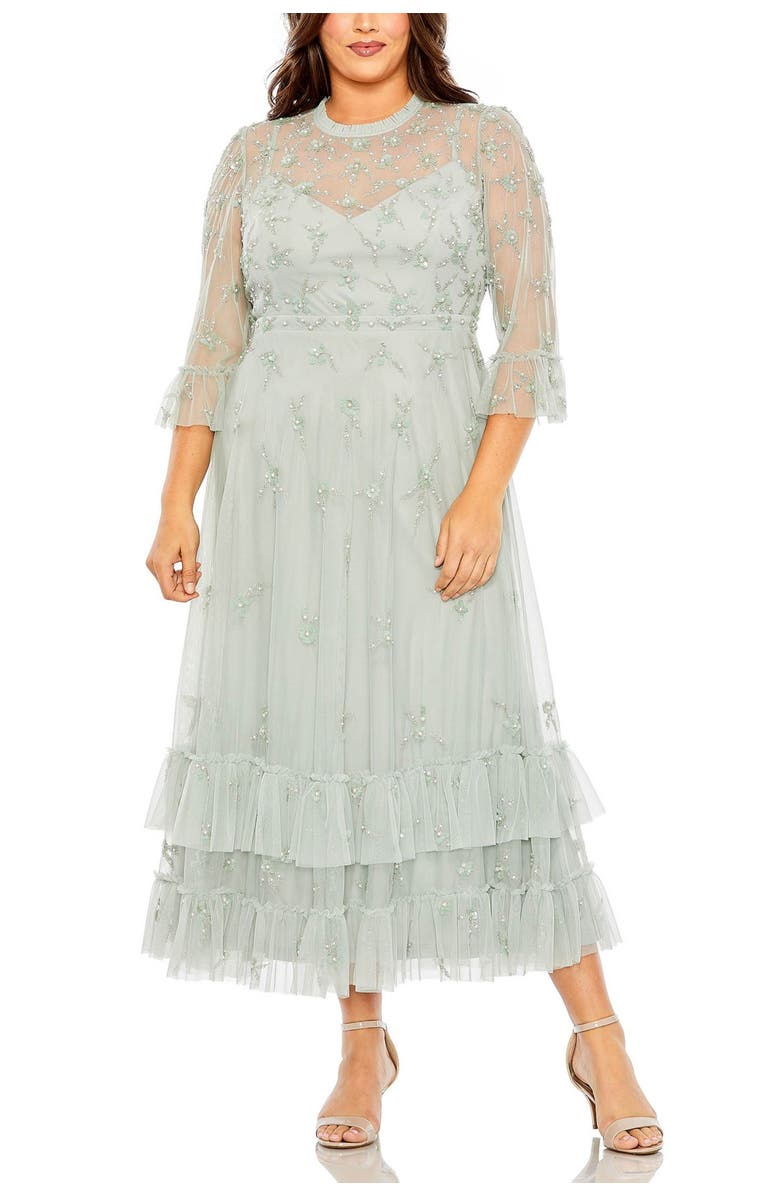 Mac Duggal High Neck Embellished Flutter Half Length Sleeve, Main, color, Sage