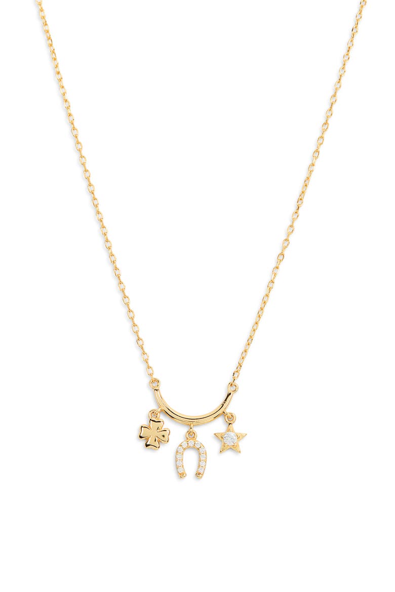 Clover, Horseshoe & Star Charm Necklace, Alternate, color, GOLD