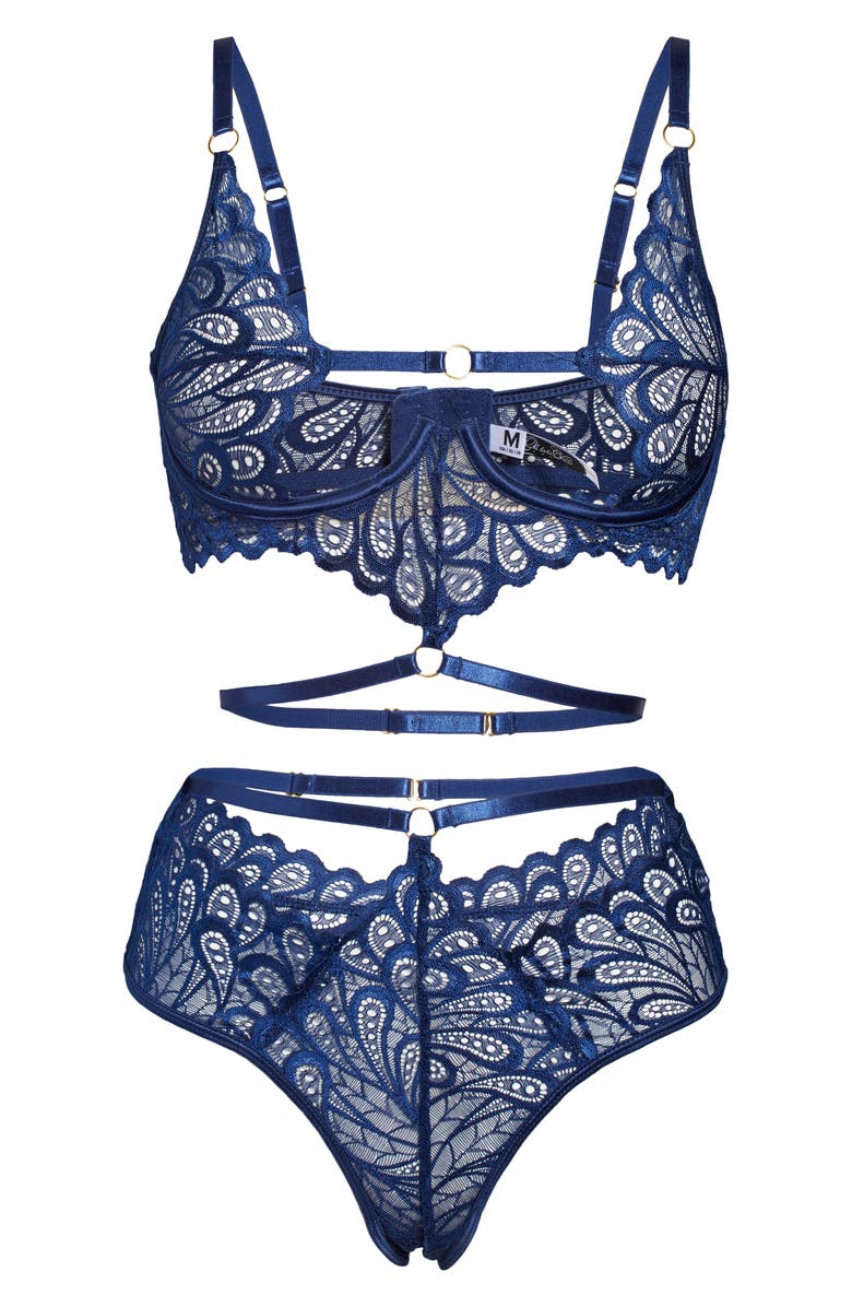 Oh La La Cheri Melody Caged Lace Bra & Briefs Set, Alternate, color, 
