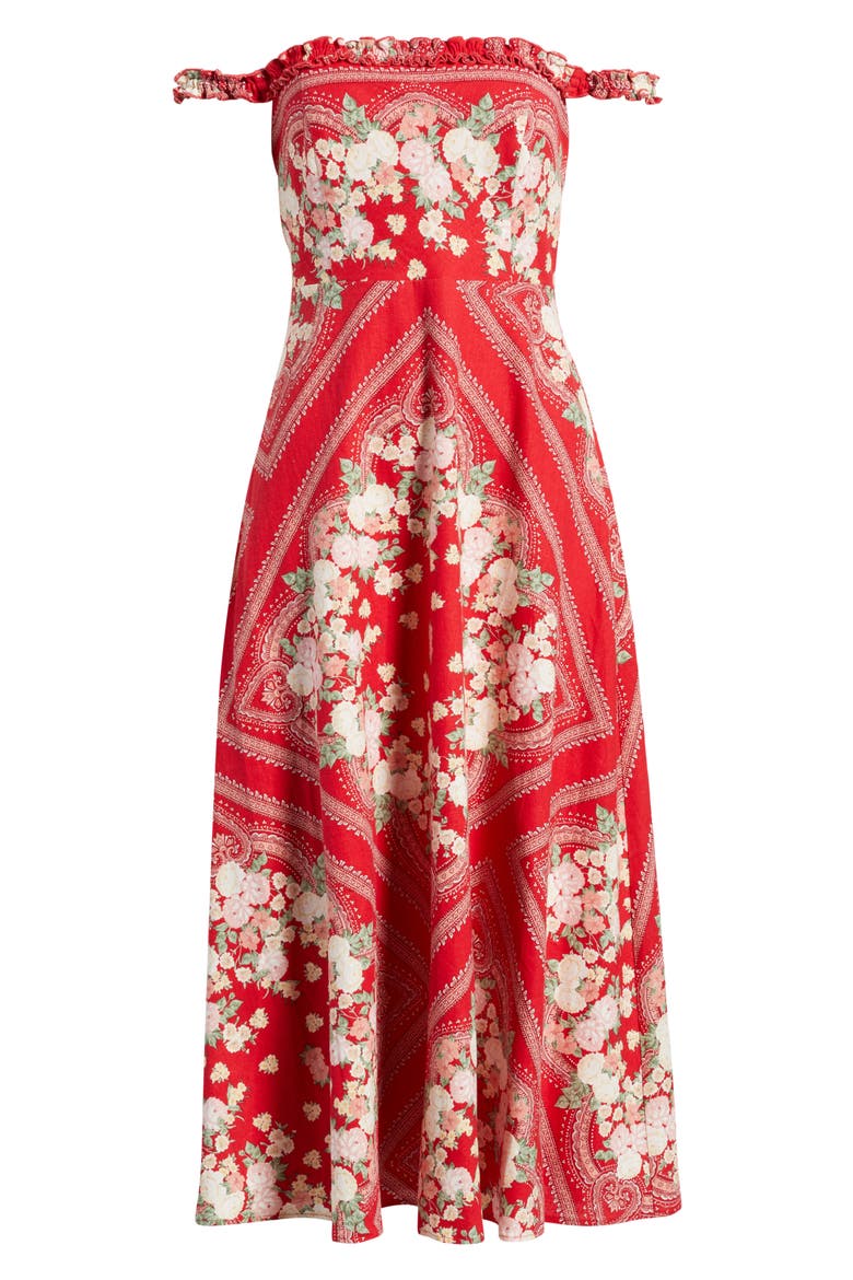 Arabella Floral Linen Blend Midi Dress, Alternate, color, RED SCARF