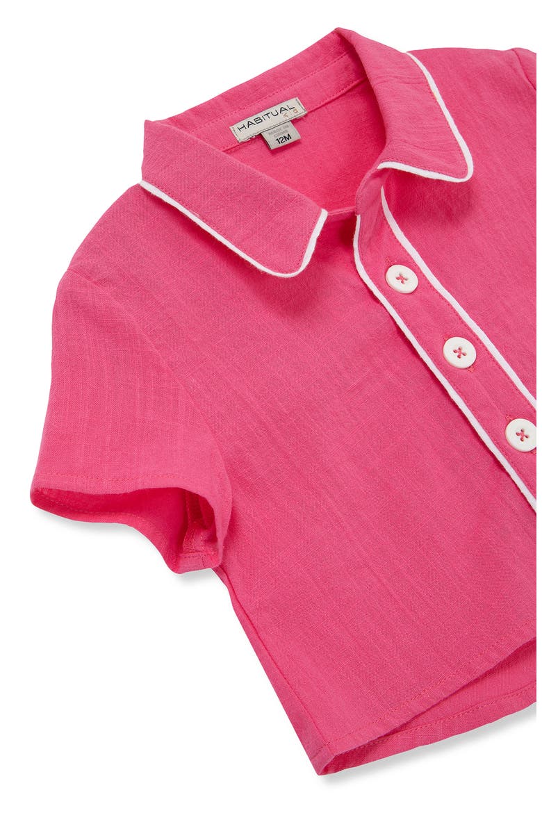 Contrast Piping Cotton Button-Up Shirt & Shorts Set, Alternate, color, PINK
