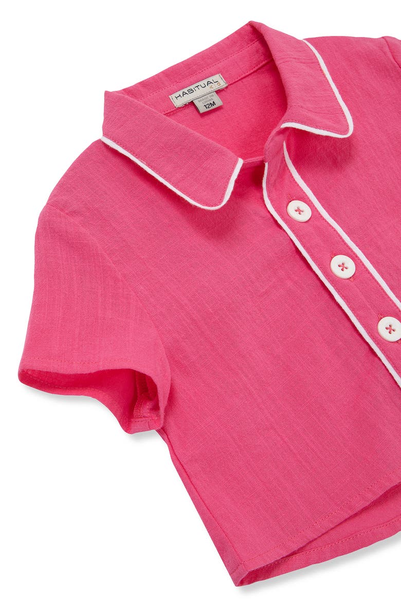 Habitual Kids Contrast Piping Cotton Button-Up Shirt & Shorts Set, Alternate, color, Pink