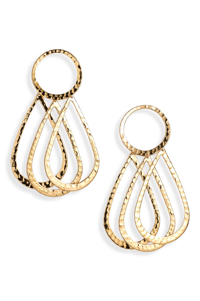 Mimi Hammered Drop Earrings, Main, color, GOLD